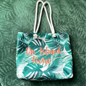 Island Time Monstera Print Rope Strap Large Tote Beach Bag